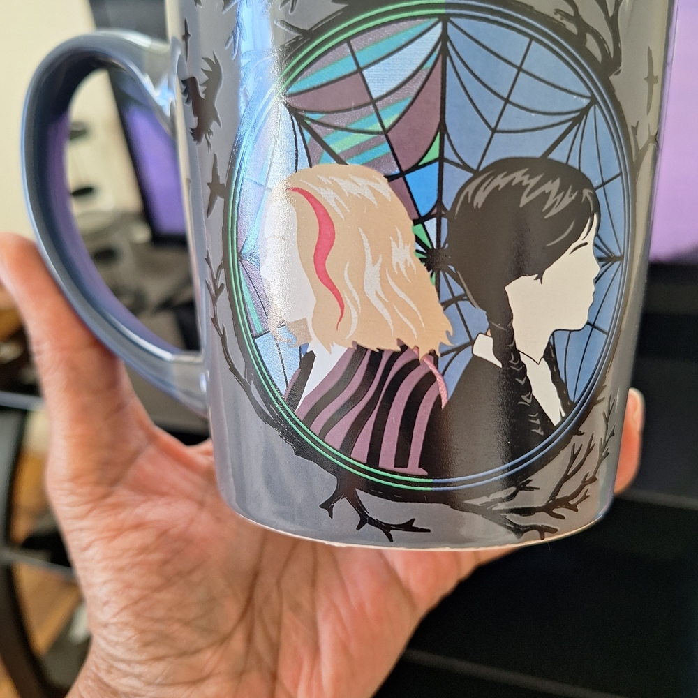 Gray Decorative Ceramic Mug with Illustrated Portraits